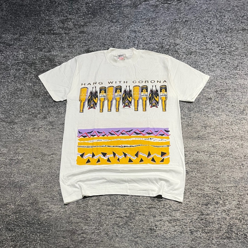 Hang With Corona T Shirt Mens XL‎ White Vintage 90s Bat Double Sided Oneita